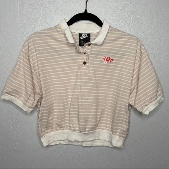 Nike Tops - Nike cropped Beige and White Striped Polo